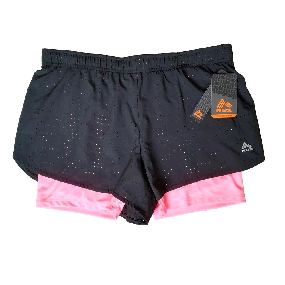 Reebok Women's Medium Two-Layered Shorts Set Black Pink Activewear NWT